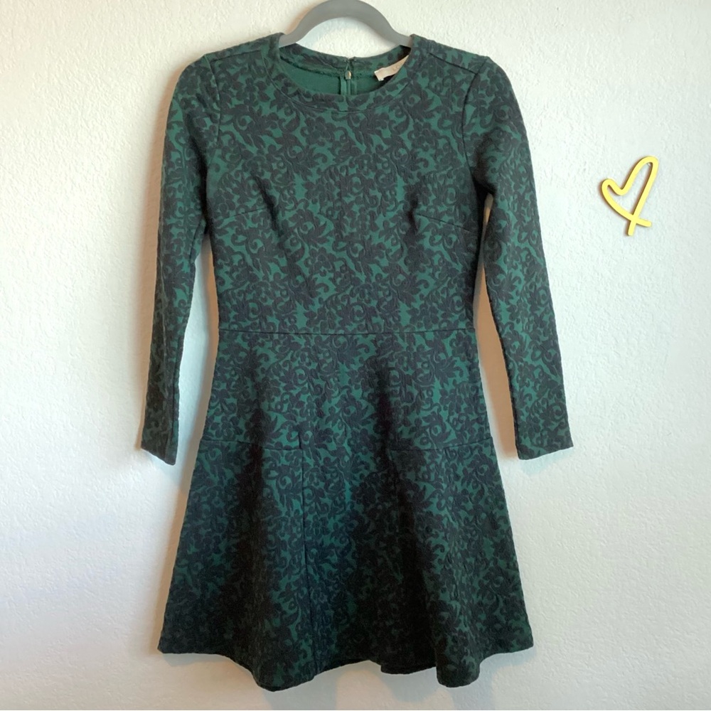 \LOFT\ Green Jacquard Holiday Dress